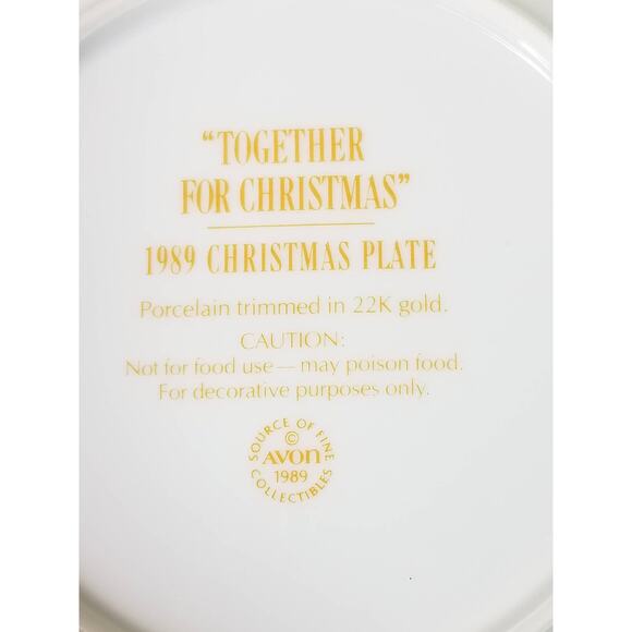 Christmas Avon Plate Together for Christmas 1989 Porcelain 8" Trimmed 22k gold - Picture 11 of 12